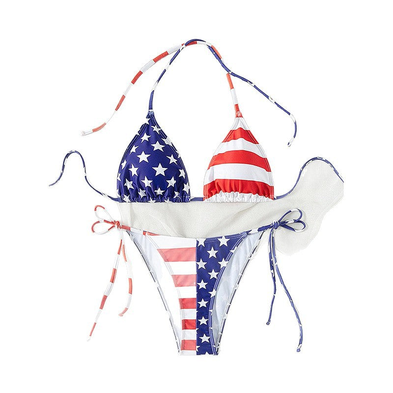 Damen Triangel-Bikini mit verstellbaren Schleifen und patriotischem Design Drune