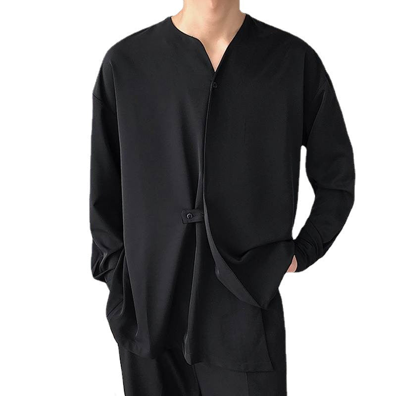 Herren Lässiges Langarmshirt mit innovativem Stehkragen und praktischen Taschen Drune