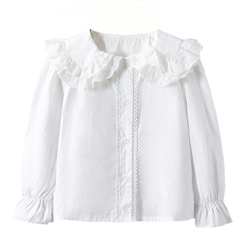 Mädchen Bluse mit voluminösem Spitzenkragen und Rüschendetails Drune