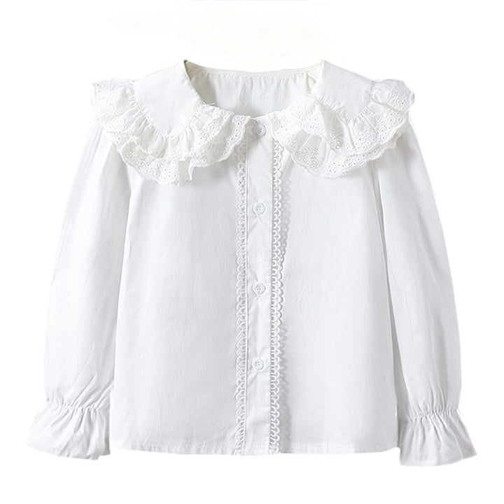 Mädchen Bluse mit voluminösem Spitzenkragen und Rüschendetails Drune