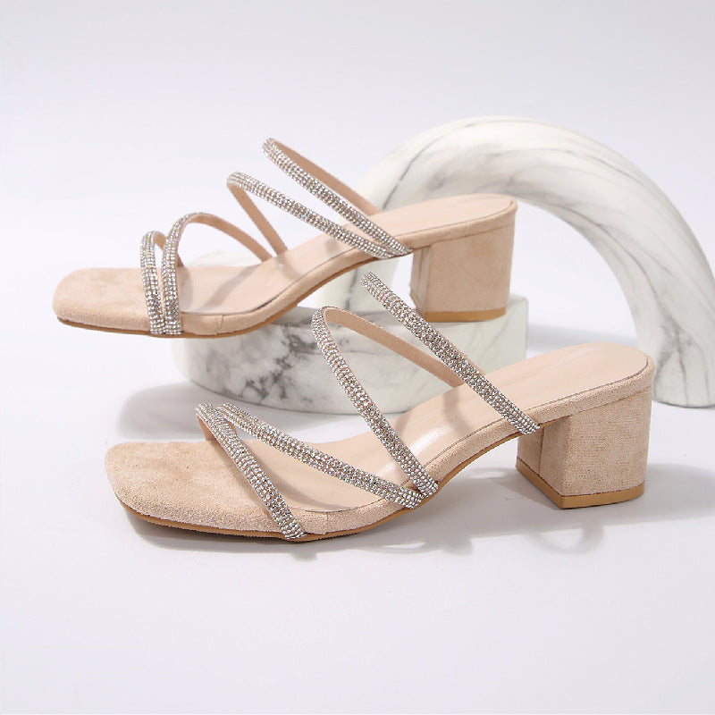 Damen Elegante Sandalen mit funkelnden Riemen und blockiertem Absatz Drune