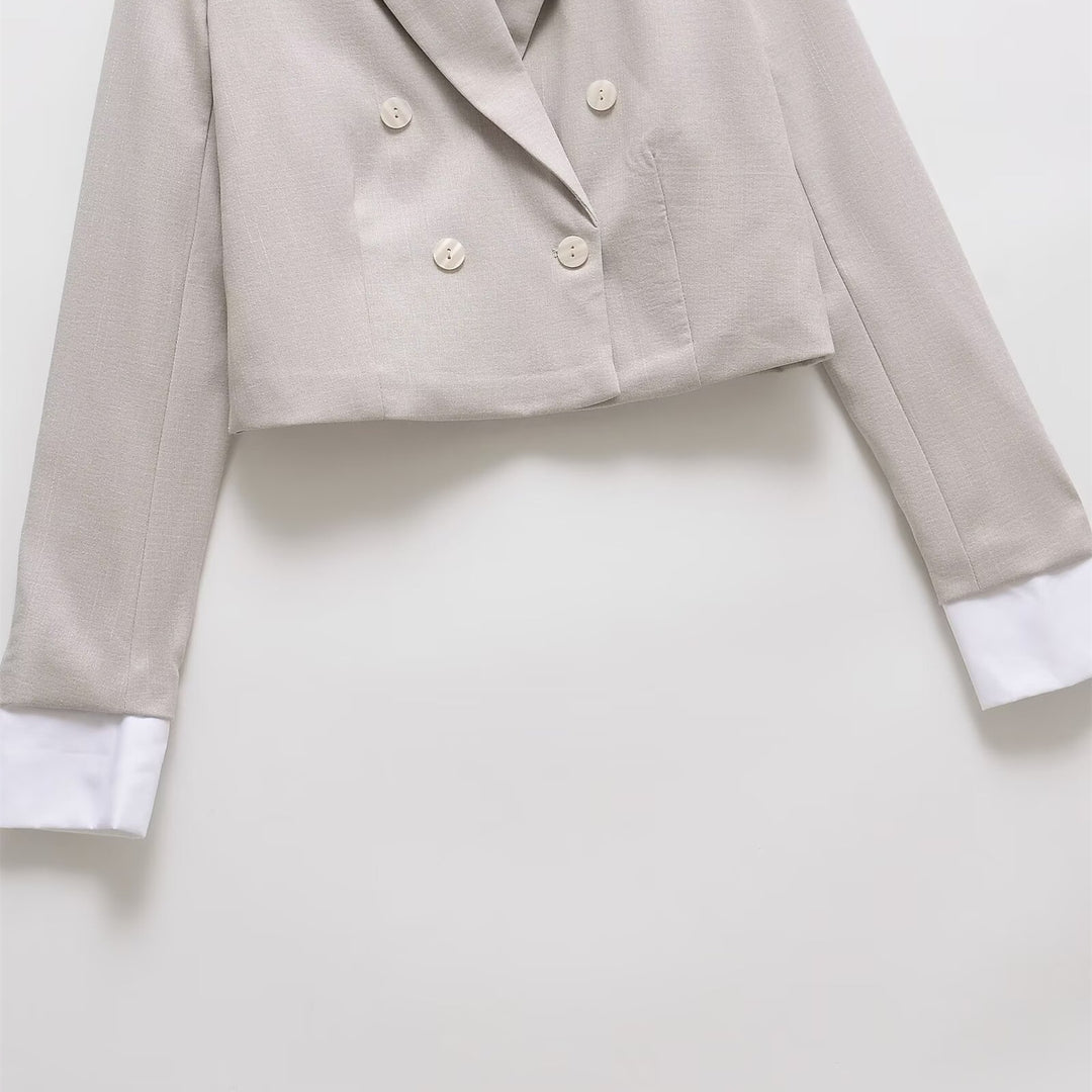 Damen Cropped Doppelreiher-Blazer mit Reverskragen Drune