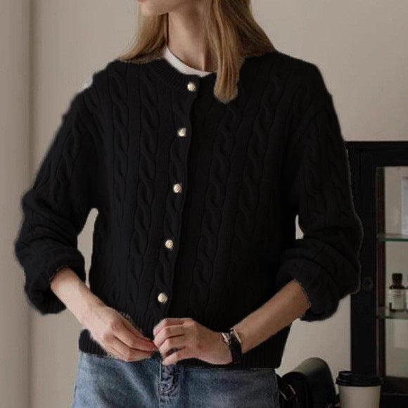 Damen Strickjacke mit Zopfmuster und eleganten Knopfdetails Drune