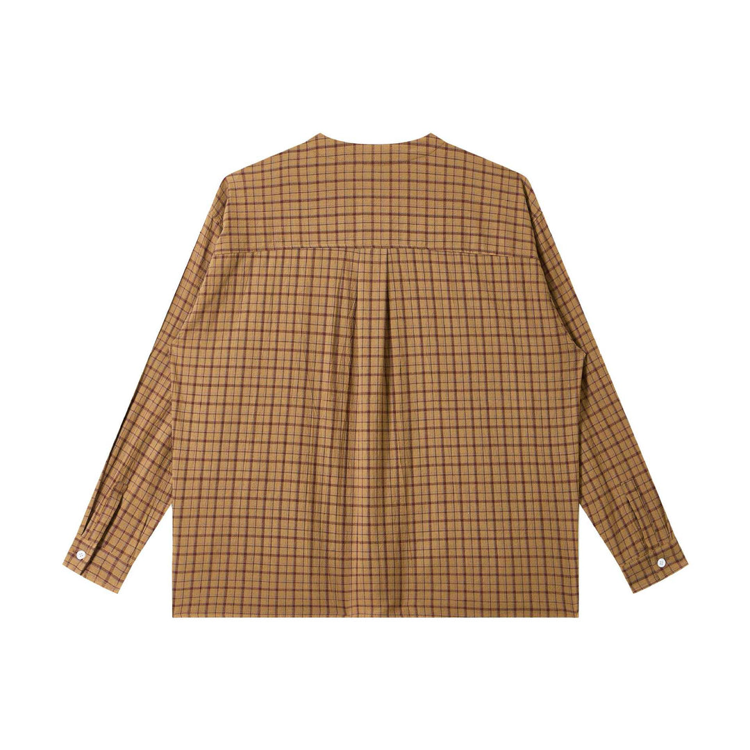 Damen Oversize Hemdjacke mit Rundkragen, durchgehender Knopfleiste und kariertem Strukturstoff Drune