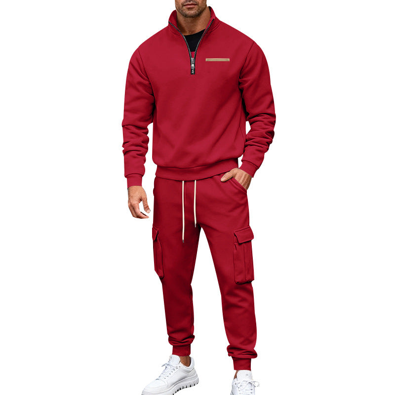Herren Zip-Pullover- und Cargo-Jogger-Set aus weichem French-Terry Drune