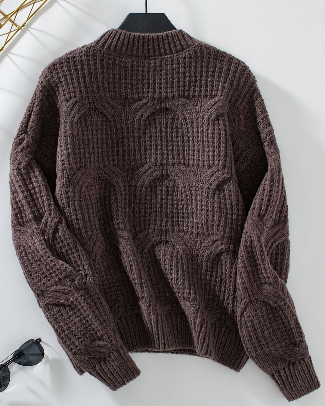 Drune uni Farbe Kabelstrickpullover
