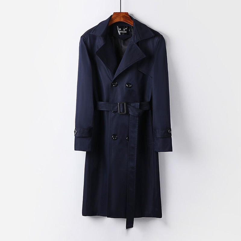 Herren Trenchcoat-Mantel mit doppelter Knopfleiste Taillengürtel und klassischem Revers Drune