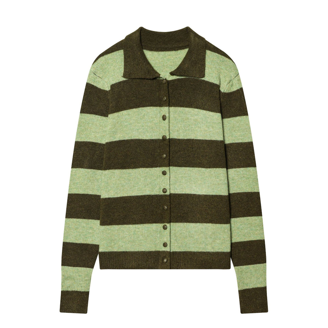 Damen nan gestreifte Strickjacke mit Hemdkragen, Knopfleiste und kastiger Passform Drune