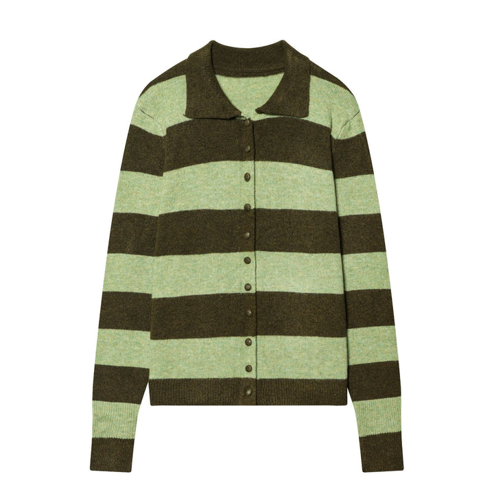 Damen nan gestreifte Strickjacke mit Hemdkragen, Knopfleiste und kastiger Passform Drune