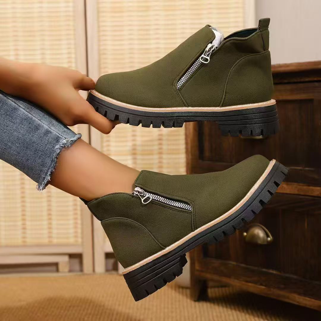 Damen Warme Chelsea-inspirierte Stiefelette mit seitlichem Reißverschluss und grober Profilsohle Drune