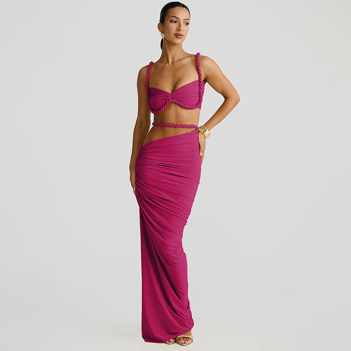 Damen Oberteil und Maxi Rock Set Drune
