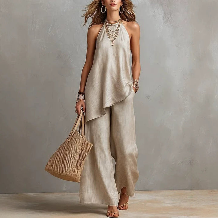 Damen luftiger Jumpsuit mit asymmetrischem Schnitt Drune
