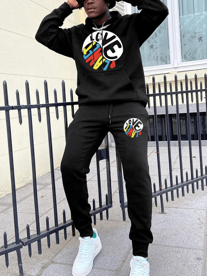 Herren Hoodie und Jogginghose Set mit kreativem Print Drune