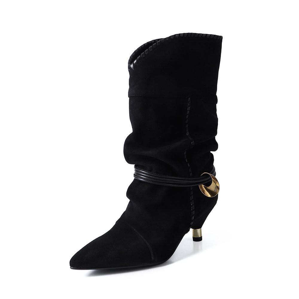 Damen Slouchy Knöchelstiefel mit dekorativem Schnallen-Detail Drune