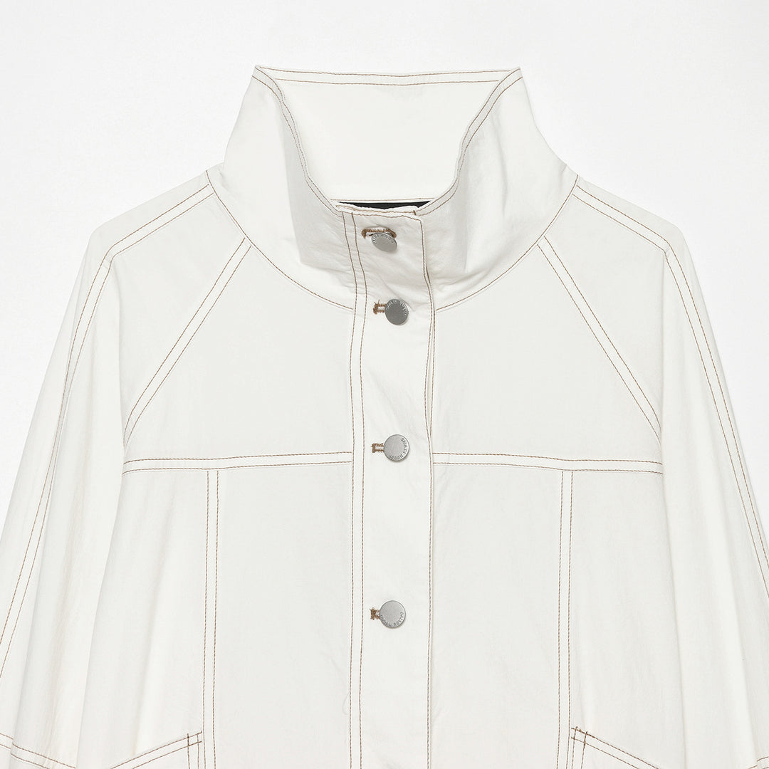 Damen Cropped Utility‑Jacke mit Stehkragen, Taillenband und sichtbaren Ziernähten Drune