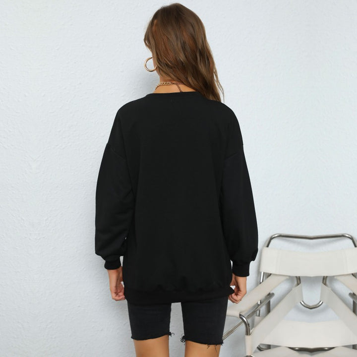 Damen Oversize College-Sweatshirt mit großem Frontprint, Rundhals & geripptem Saum Drune