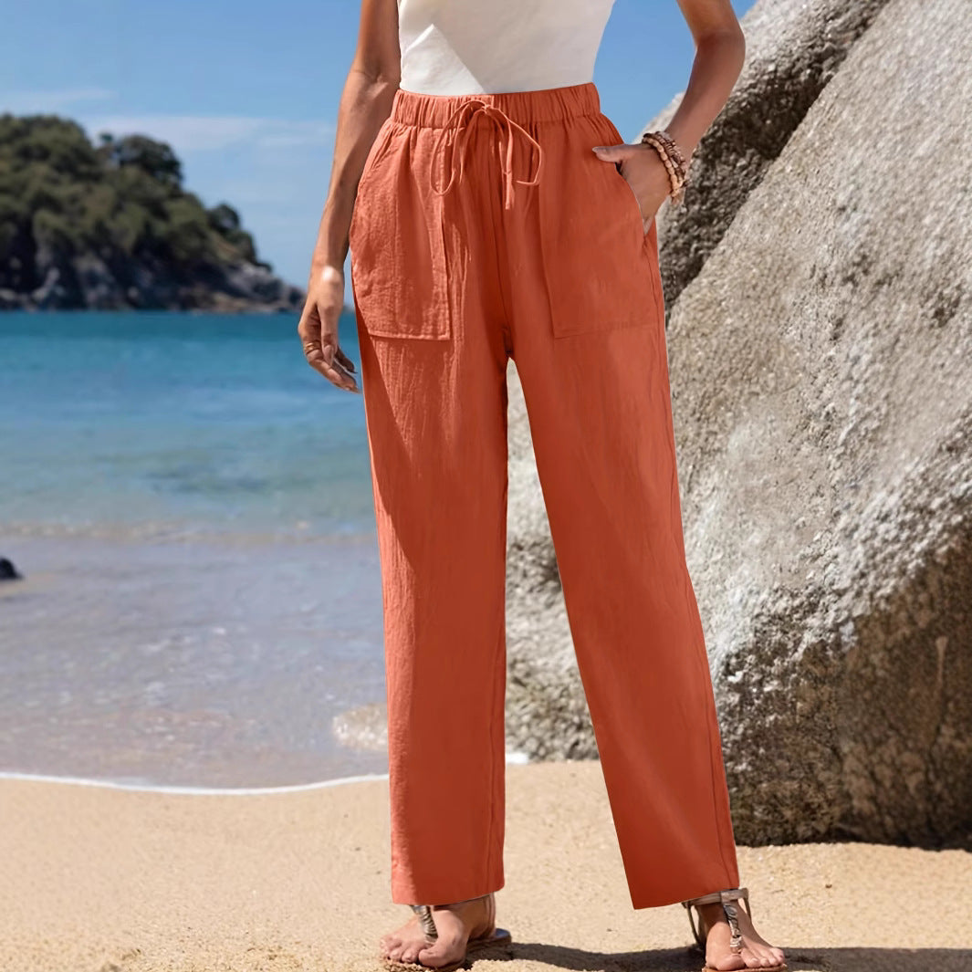 Damen Locker geschnittene Strandhose mit praktischen Taschen und elastischem Bund Drune