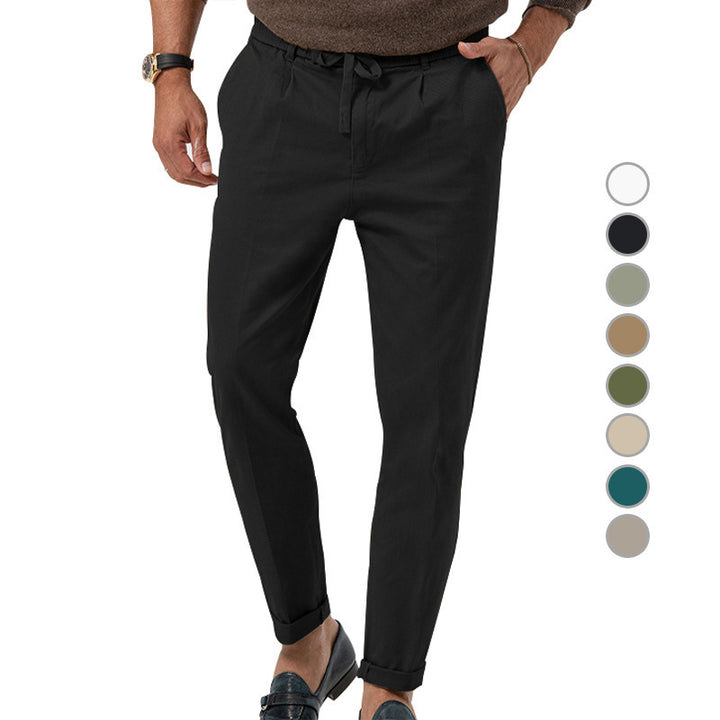 Herren Tapered Leinen-Baumwoll-Hose mit Elastikbund, Tunnelzug und Bündchen Drune