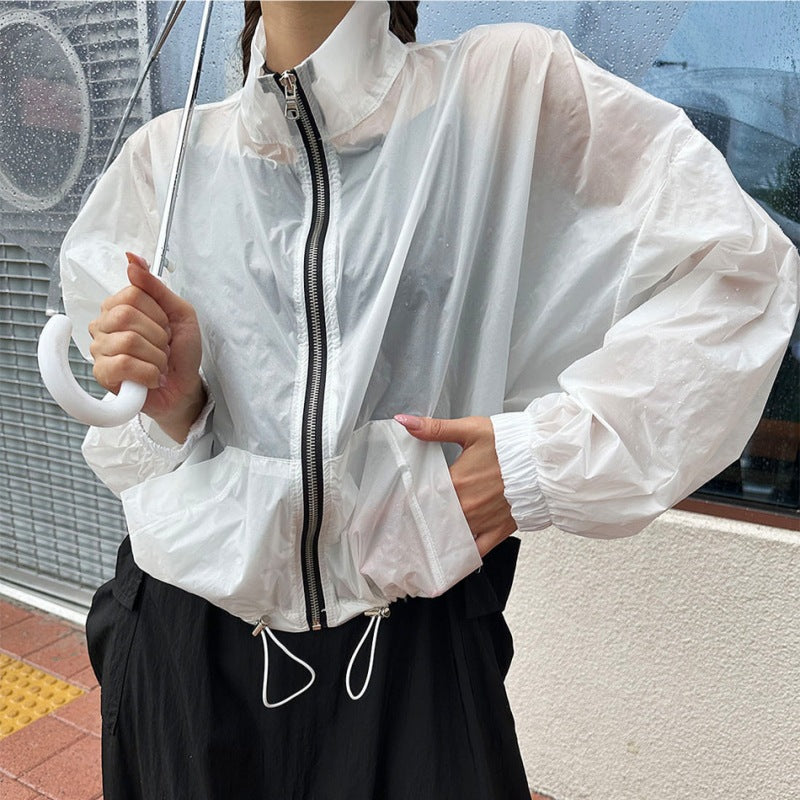 Damen transparente Windjacke mit Reißverschluss Drune