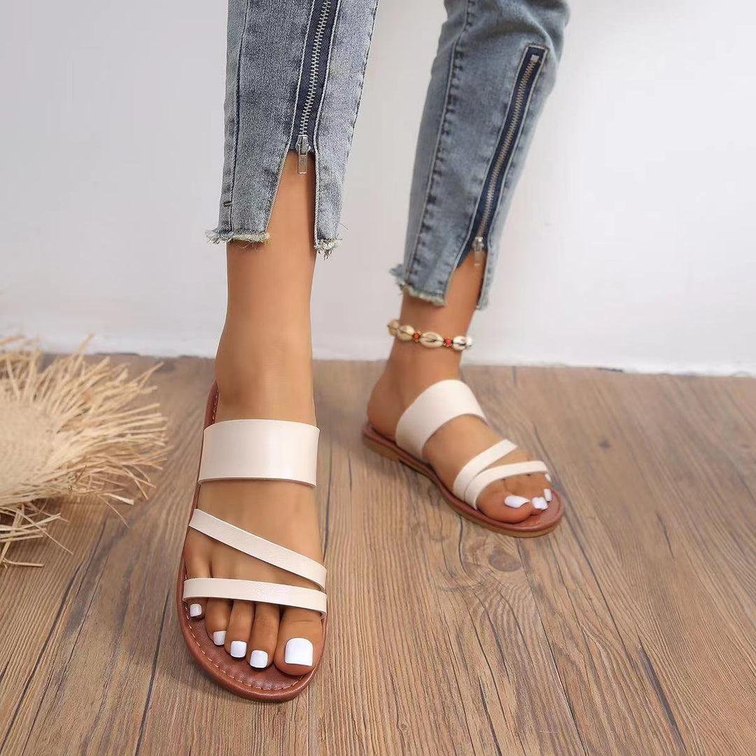 Damen offene Sandalen mit breiten Riemen und rutschfester Sohle Drune