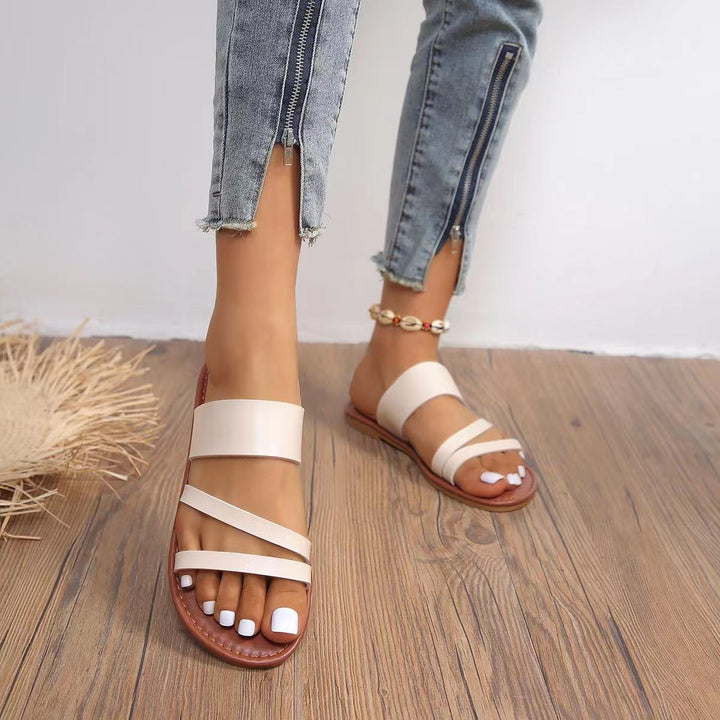 Damen offene Sandalen mit breiten Riemen und rutschfester Sohle Drune