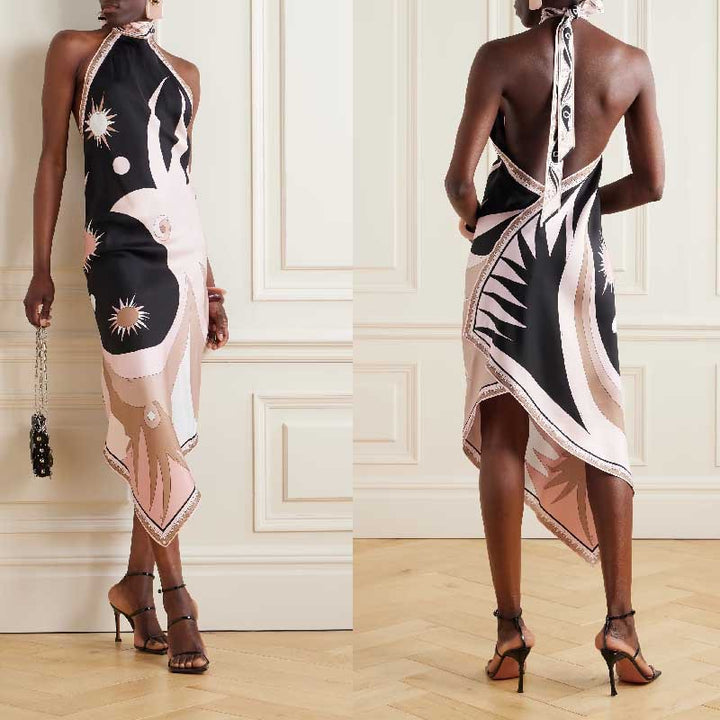 Damen Maxikleid mit hohem Kragen und floralem Muster Drune
