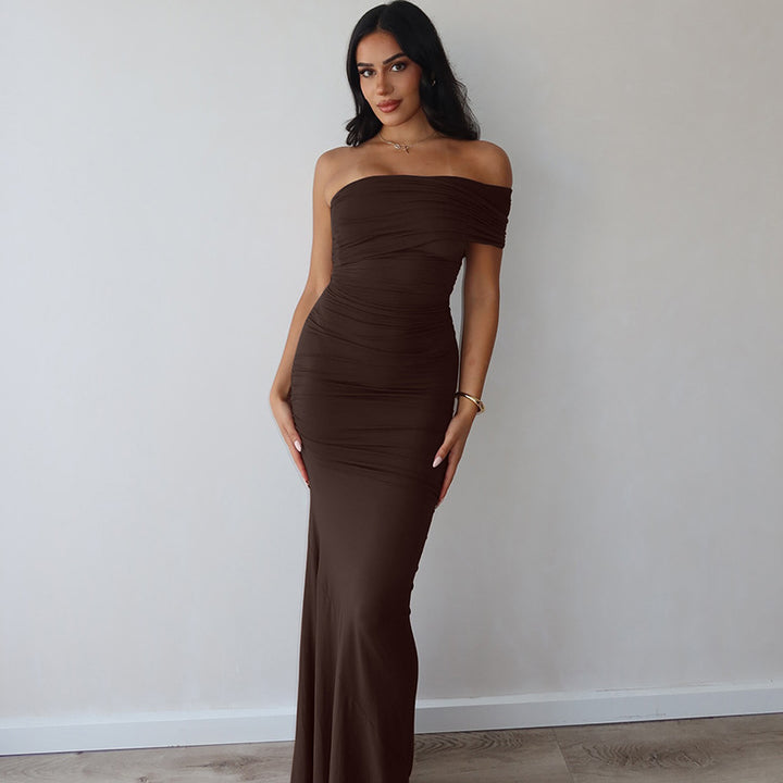 Damen Elegantes Maxikleid mit raffinierter Drapierung Drune
