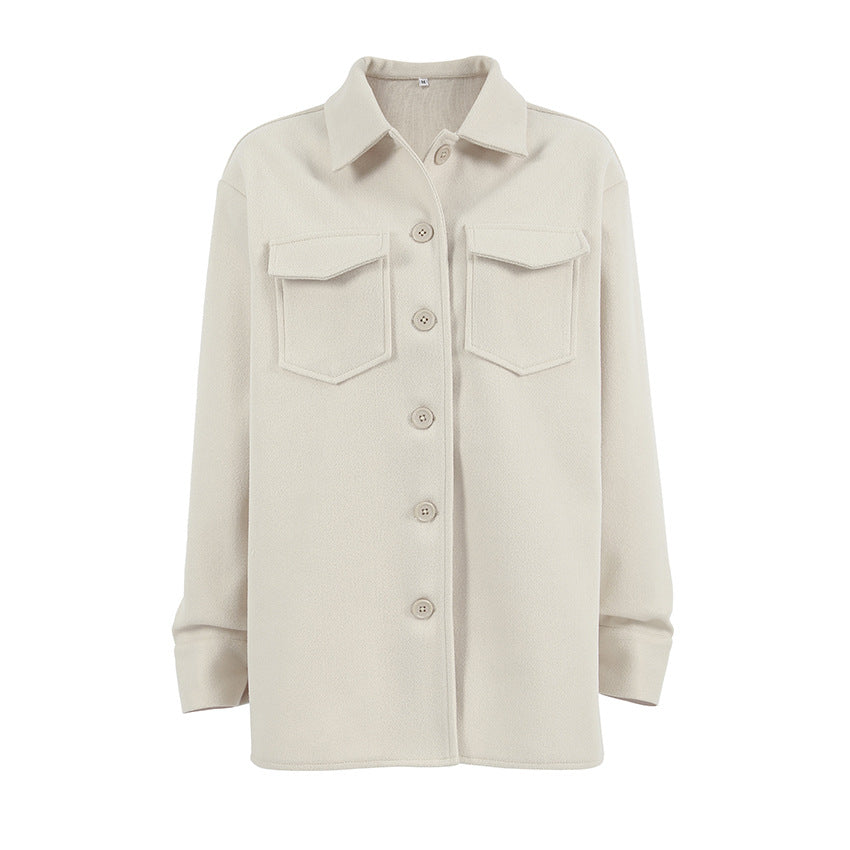 Damen Oversized Hemdblousenjacke mit praktischen Taschen und modernem Schnitt Drune