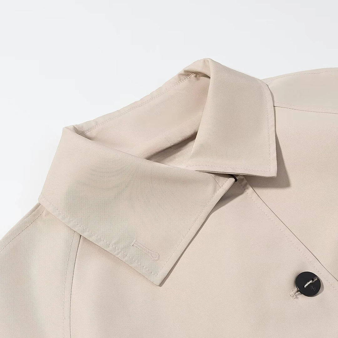 Damen nan kurz geschnittene wasserabweisende Cropped-Trenchjacke mit Hemdkragen und verdeckter Knopfleiste Drune