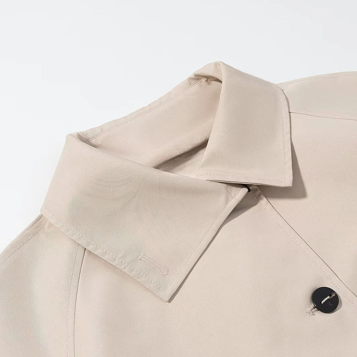 Damen nan kurz geschnittene wasserabweisende Cropped-Trenchjacke mit Hemdkragen und verdeckter Knopfleiste Drune