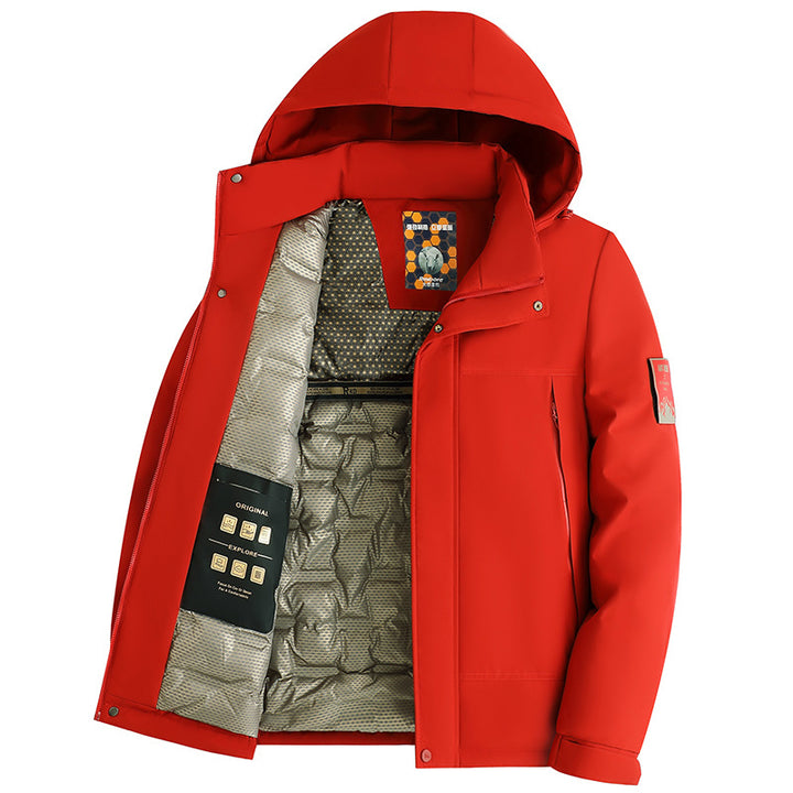 Herren Wattierte Kapuzenjacke mit 3D-Quilt-Innenfutter und wasserabweisender Außenhülle Drune