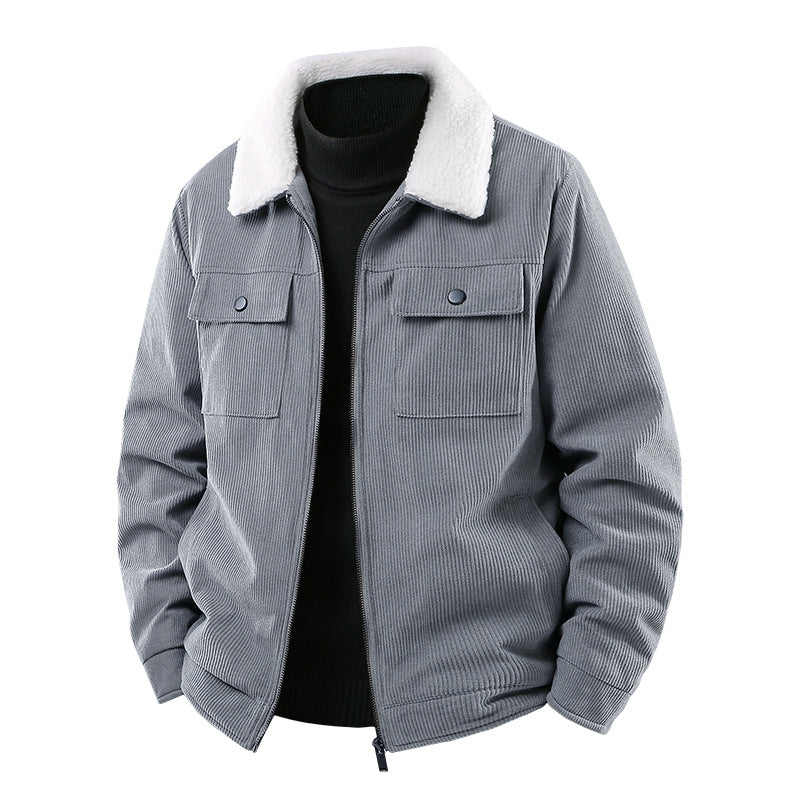 Herren Cordjacke mit Sherpa-Kragen, gesteppter Thermofütterung und Brusttaschen Drune