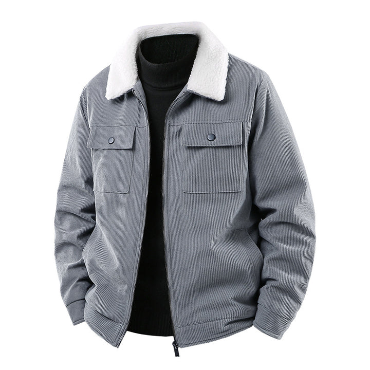 Herren Cordjacke mit Sherpa-Kragen, gesteppter Thermofütterung und Brusttaschen Drune