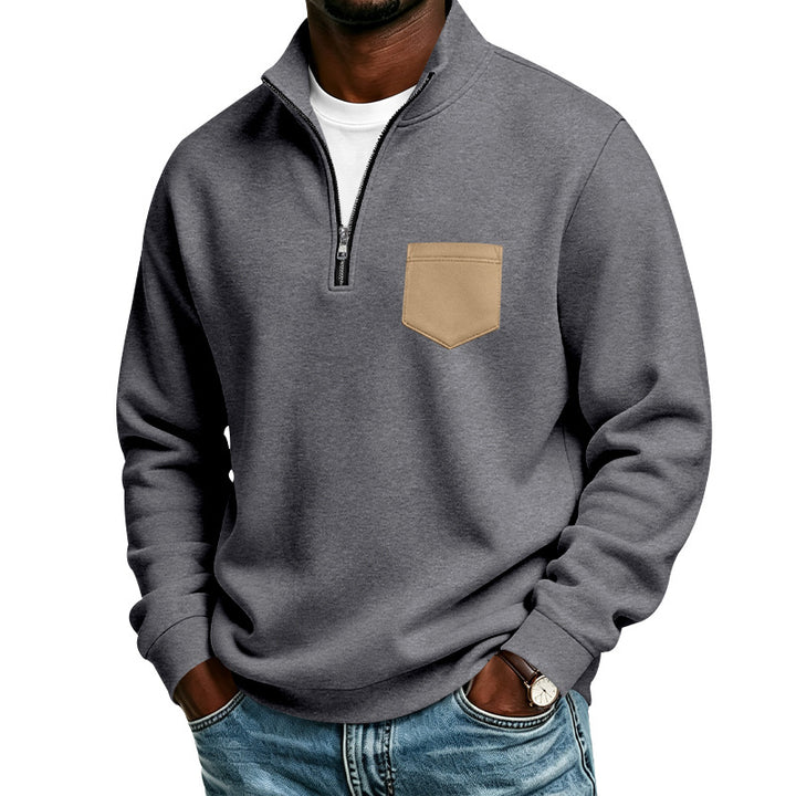 Herren Troyer-Sweatshirt mit halbem Reißverschluss und kontrastierter Brusttasche Drune