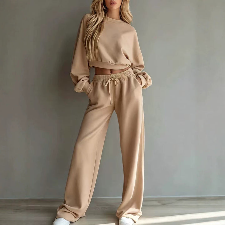 Damen Weiches Lounge-Set mit kurzem Sweatshirt und weiter Jogginghose Drune