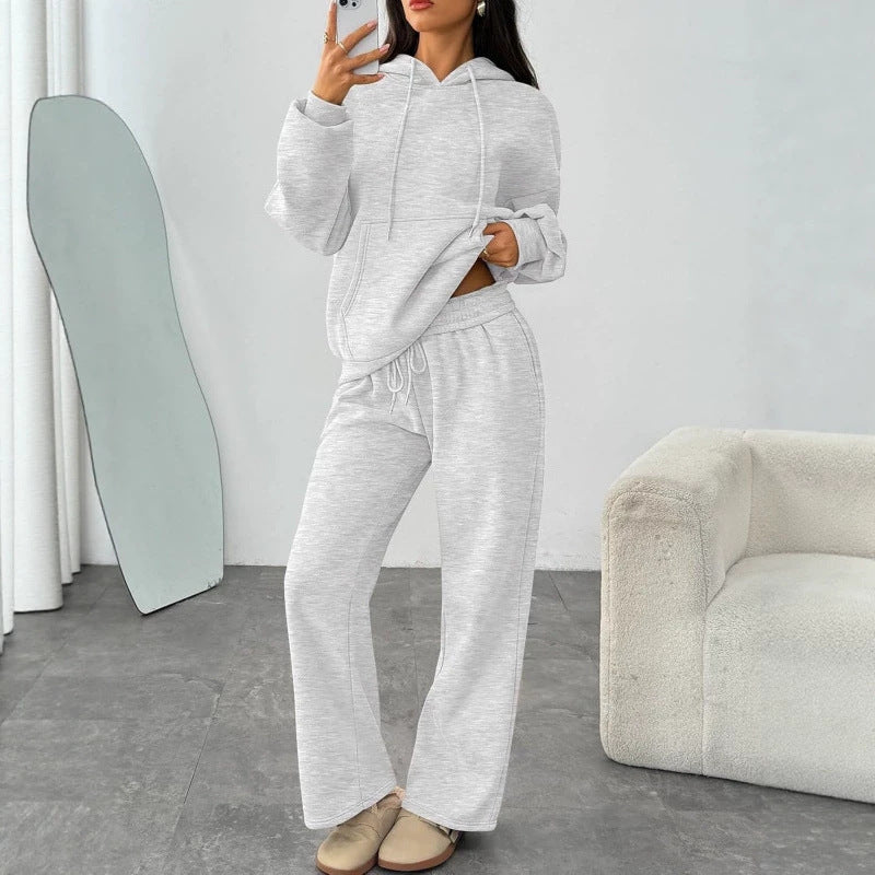 Damen Oversized Hoodie-Set mit Kängurutasche und weiter Palazzohose Drune