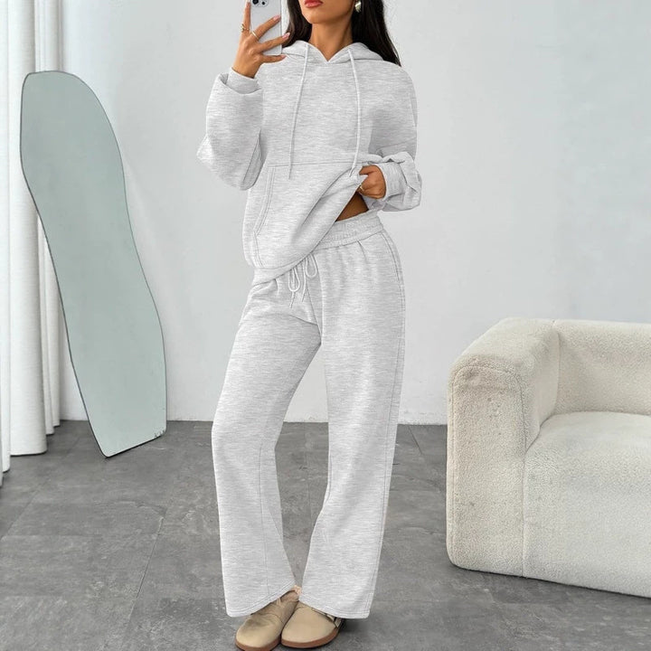 Damen Oversized Hoodie-Set mit Kängurutasche und weiter Palazzohose Drune