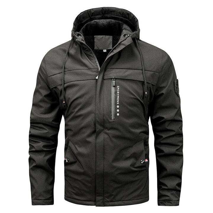 Herren nan winddichte Softshelljacke mit verstellbarer Kapuze, Fleece-Innenfutter und verdeckten Reißverschlusstaschen Drune