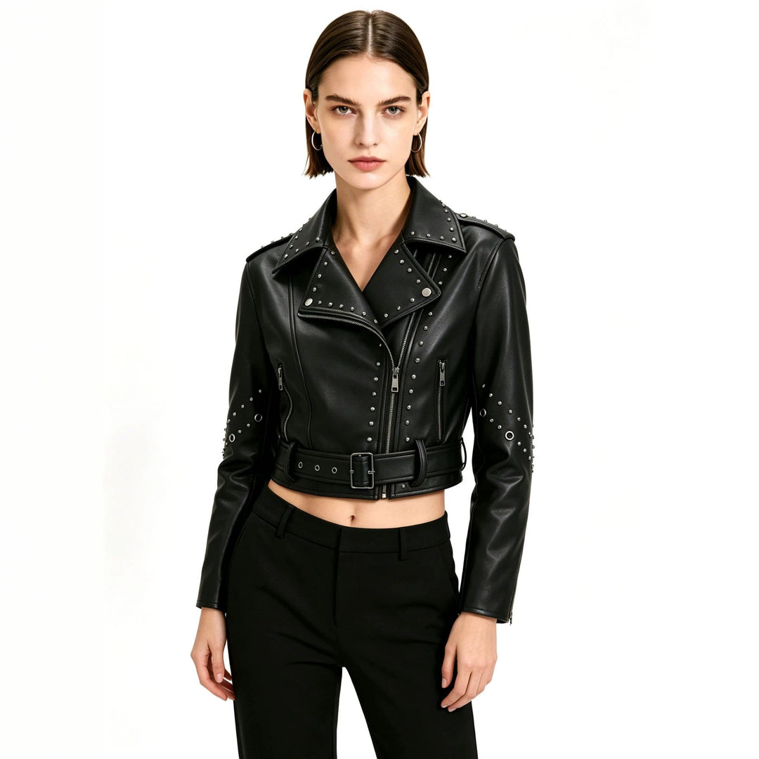 Damen Trendige Bikerjacke mit Nieten Drune