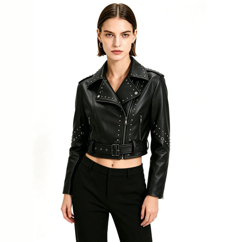 Damen Trendige Bikerjacke mit Nieten Drune