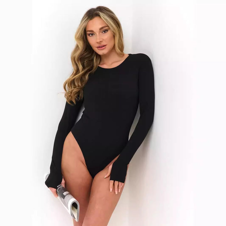 Damen Langarm-Bodysuit mit elegantem Rippdesign und figurbetontem Schnitt Drune