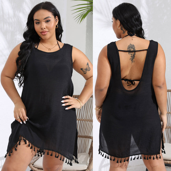 Damen luftiges Strandkleid mit fransigen Details Drune