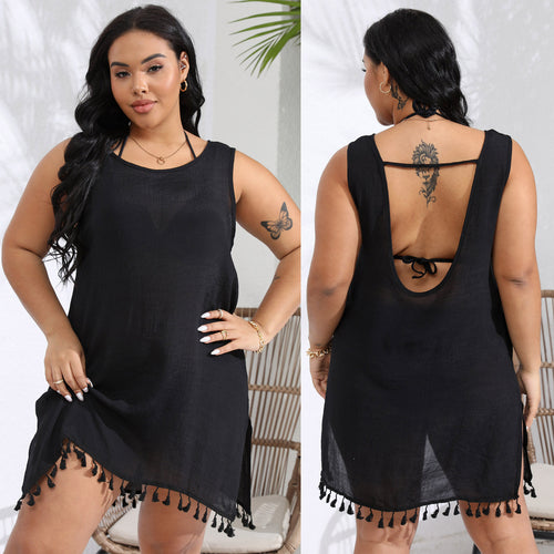 Damen luftiges Strandkleid mit fransigen Details Drune