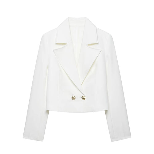 Damen Eleganter taillierter Cropped‑Blazer mit doppelreihiger Zierknopfleiste und konstruiertem Revers Drune