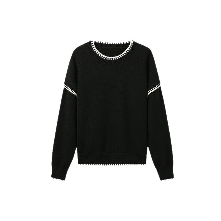 Damen lässiger Strickpullover mit breitem Rundhalsausschnitt und Übergangs-Streifenmuster Drune