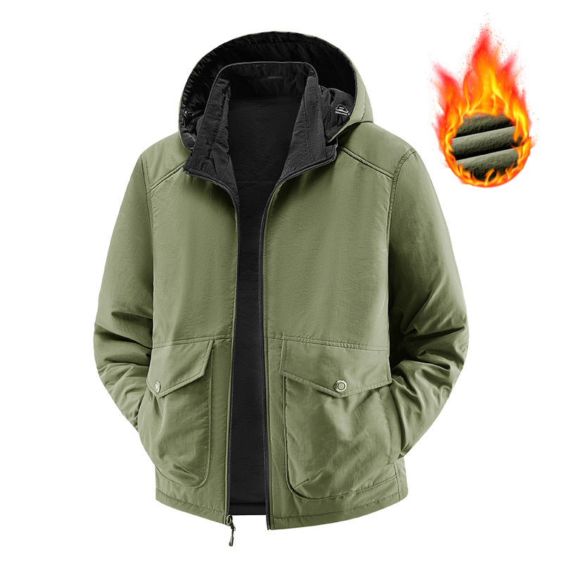 Herren Thermo-Fieldjacke mit Fleece-Innenfutter, Kapuze und Fronttaschen Drune