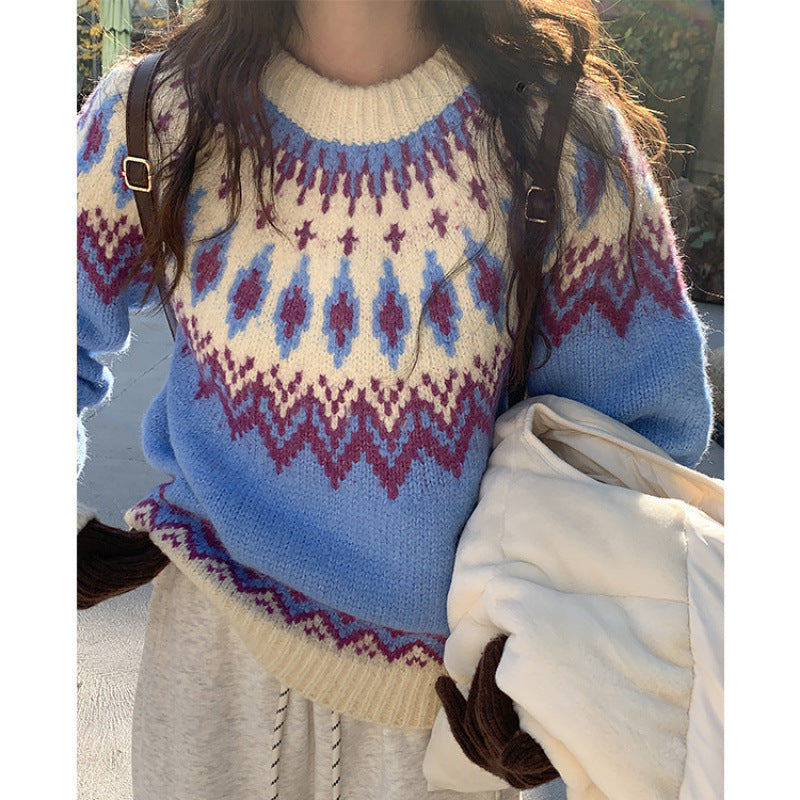 Damen Grobstrickpullover mit traditionellem Muster und weichem Material Drune