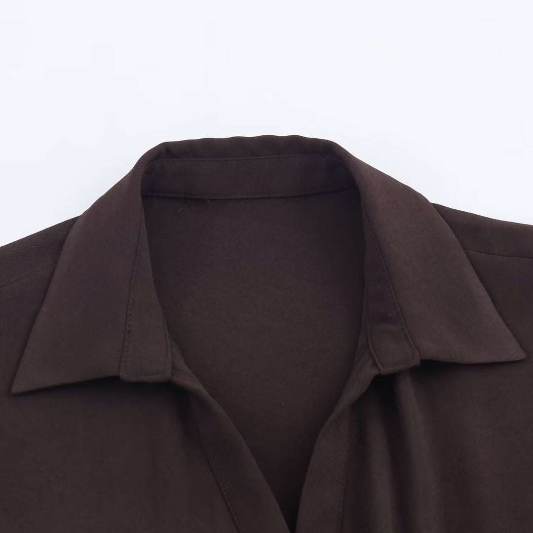 Damen 10+ langes Hemdblusenkleid mit durchgehender Knopfleiste und taillierendem Gürtel Drune