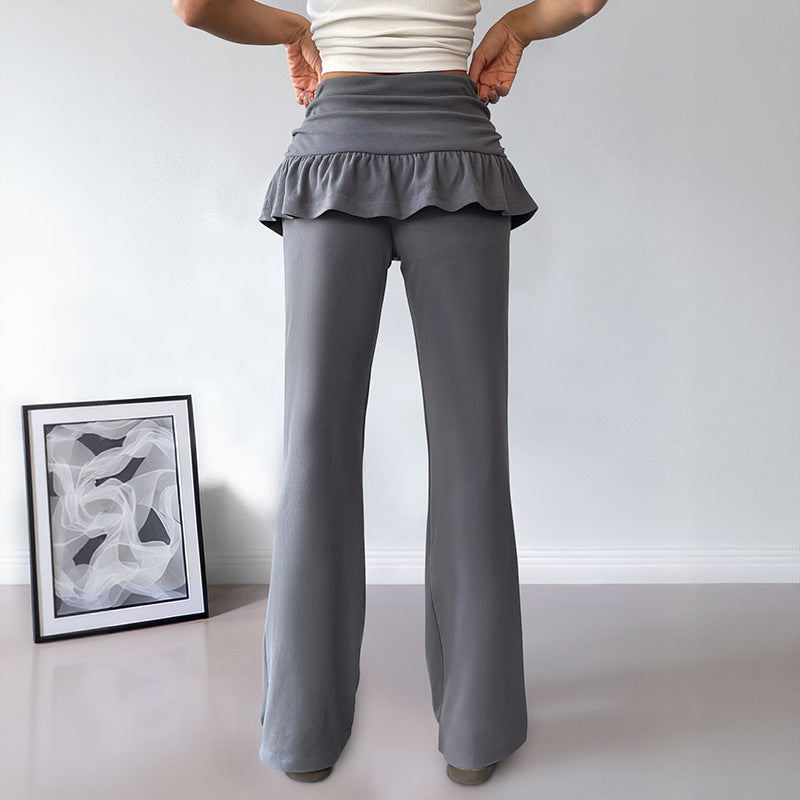 Damen Freizeit-Hosen mit Volantbund und weitem Bein Drune