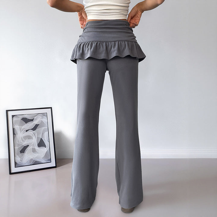 Damen Freizeit-Hosen mit Volantbund und weitem Bein Drune